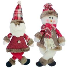 Kit 10 Enfeites Boneco De Neve E Papai Noel Natal Em Tecido 30Cm