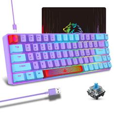 Teclado mecânico 60% com fio, luz de fundo RGB compacto de 68 teclas, teclado pequeno para jogos, anti-fantasma, mouse pad colorido à prova d'água tipo C para Windows, laptop, PC, Mac (interruptor