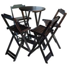 Conjunto de Mesa Bistrô Dobrável em Madeira Padrão com 4 Banquetas Altas - Tabaco