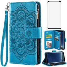 Asuwish Capa carteira compatível com Samsung Galaxy S8 e protetor de tela de vidro temperado flor couro flip porta-cartão suporte capa para celular para Glaxay S 8 Gaxaly 8S Edge SM-G950U mulheres