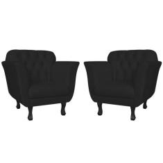 Kit 02 Poltronas Decorativas Helena Pés Luis XV Suede Preto - DS Estof