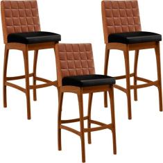 Kit 03 Banquetas Altas Cozinha Sala Jantar Fixa Mila B04 Sintético Cam