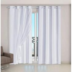 Cortina Voil Xadrez Com Forro Blackout 2,80x2,30 Branco - CONFECÇÕES E