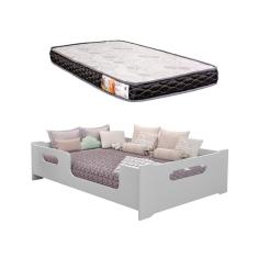 Cama Casal Montessoriana Encanto 100% Mdf Com Colchão Casal 188x138x12 -Branca