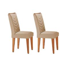 Cadeira Sala de Jantar Londrina Kit 2 Un Madeira Capuccino/Linho Bege Turim - Rufato