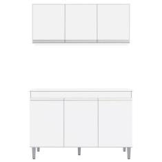 Armário Aéreo Andréia E Balcão Gabinete Sem Tampo Manu 120cm Branco - Ajl Móveis