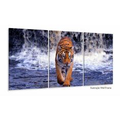 Quadro Tigre Paisagem Decorativo Tela Em Tecido 120x60 3 peç