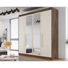 Guarda Roupa Solteiro 3 Gavetas e 4 Portas c/2 Espelho Nantes Braúna/Off White - Europa