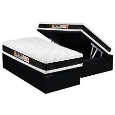 Cama Box Baú Solteiro: Colchão Espuma D45 Castor Black e White Air Double Face + Base CRC Suede Black(88x188)