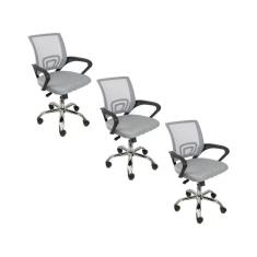 Kit 3 Cadeiras De Escritório Begonia Tela Mesh Ergonômico Cinza