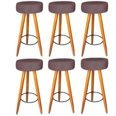 Kit 06 Banqueta Alta Flora Pés Palito em Madeira Caramelo  Bar Bistrô 