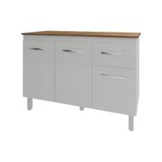 Balcão Gabinete Para Pia 118 Cm Cozinha Aline Branco Com Tampo Tampão 