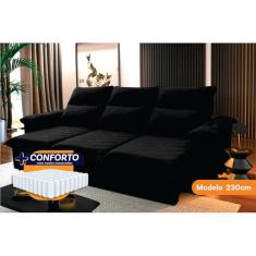 Sofá Retrátil Reclinável Paris 2.30m Suede Velut Preto Molas Ensacadas - King House