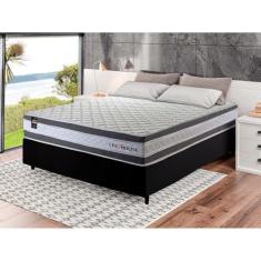 Conjunto Cama Box Preto c/ Molas Ensacadas Alpine Cinza Casal 138x188x65
