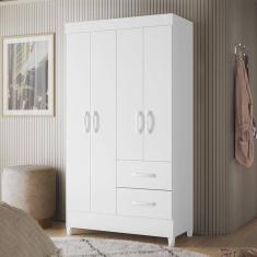 Guarda Roupa Mobi 4 Portas 2 Gavetas Branco Fosco rosa Branco Fosco rosa
