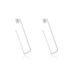 Brinco Argola Grande Retangular Folheado Em Ródio Branco