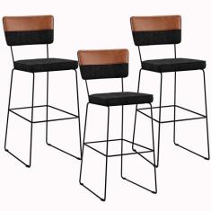Kit 03 Banquetas Altas Sala Jantar Allana L02 Faixa material sintético