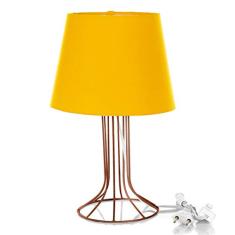 Abajur Torre Dome Amarelo Com Aramado Cobre