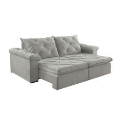 Sofá 3 Lugares Retrátil e Reclinável Astor Veludo Cinza Prateado 242 cm