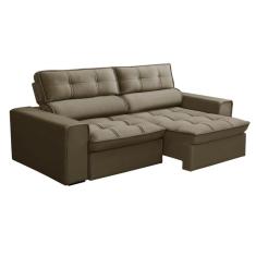 Sofá 3 Lugares Retrátil e Reclinável Nantes Veludo Amêndoa 200 cm