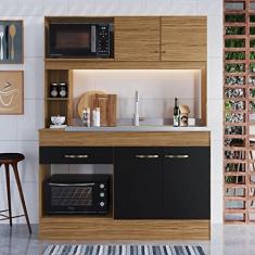 Cozinha Compacta 4 Portas 1 Gaveta 2 Nichos para Forno Zeta Decibal Naturalle/preto