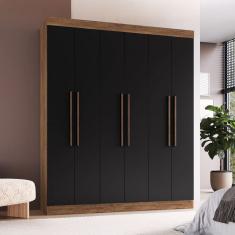 Guarda-Roupa Casal New York 6 Portas 2 Gavetas 100% Mdf Castanho/Preto - Doripel