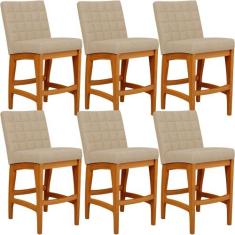 Kit 06 Banquetas Baixa Cozinha Bancada Bar Sala Jantar Fixa Mila L02 L