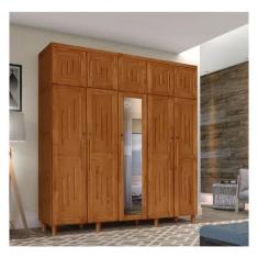 Guarda Roupa Casal 5 Portas C/Maleiro Rústico Com Espelho Maranhão - Madeira - Atraente