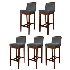 Kit 5 Banquetas Alta para Bancada Gourmet Líbia Madeira Capuccino Suede Cinza CCS