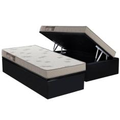 Cama Box Baú Solteiro: Colchão Espuma Ortobom D23 Light Saúde + Base CRC Courano Black(88x188)