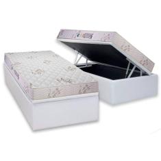 Cama Box Baú Solteiro: Colchão Espuma D33 Luckspuma Supreme Floral Pró Saúde Duplo + Base CRC Courano White(88x188)