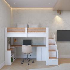 Cama Office Multifuncional Solteiro Adulto Star Plus Casatema Branco/Amadeirado