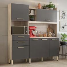 Cozinha Compacta Select 6 Portas 2 Gavetas Avena/Grafito - Demóbile - 