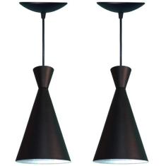 Kit 02 Pendentes Lustre Cone Estilo Tom Dixon Preto Fosco - Estillo E 