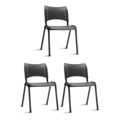 Kit 3 cadeiras prisma iso fixa desmontável empilhavel frisocar - recepção - sala de espera -  cor preta