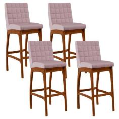 Kit 04 Banquetas Altas Para Cozinha Sala de Jantar Fixa Mila B04 Suede