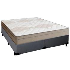 Cama Box Casal Bipartido Sintético + Colchão De Molas Ensacadas Portobel Ipanema 138x188x65cm Cinza