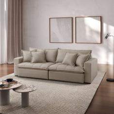 Sofá Cama Jupiter 3 Lugares Retrátil Reclinável 2,30m Linho com Molas Ensacadas Bege