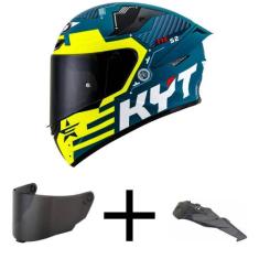 Capacete KYT TT Course Fuselage Azul e Amarelo Mais Viseira Fumê e Spo
