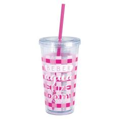 Copo com Canudo Drink 600ml - Rosa - MOR