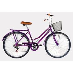 Bicicleta Aro 26 Kls Retro Sport Freio V-Brake 6 Marchas-Feminino