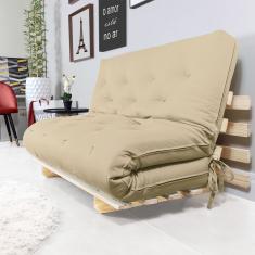Sofa Cama Casal Futon Oriental Bege Madeira Maciça