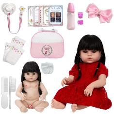 Boneca Reborn Menina Corpo de Vinil Cabelo Longo Morena Fofa - Cegonha