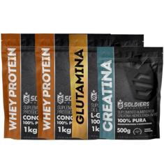 Kit: Whey Protein Concentrado 5kg + Glutamina 1kg + Creatina Monohidratada 500g - 100% Importado - Soldiers Nutrition Sa
