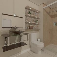 Gabinete de Vidro 90cm Inox com Cuba Quadrada Marrom