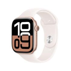 Apple Watch Series 10 GPS • Caixa ouro rosa de alumínio – 46 mm • Pulseira esportiva blush-clara – M/G