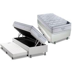 Kit Cama Box Baú com Auxiliar Solteiro Freedom Visco Molas Ensacadas Courano Branco 88x188 Ortobom