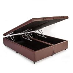 Cama Box Baú King Alegro Com Colchão Espuma D28 Tecido Sintético Marrom Cinza Bello Box