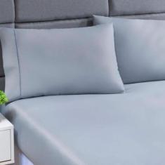 Jogo Lençol 400 Fios Ponto Palito Cama Solteiro 2pçs Poliéster - Cinza