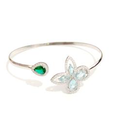 Pulseira Bracelete de prata 925 com flor de cristais topázio com  e gota esmeralda